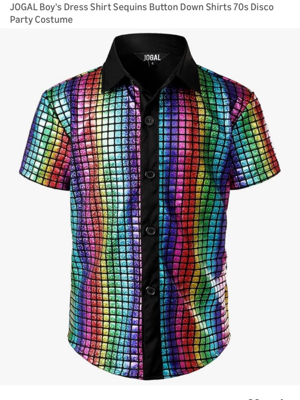 JOGAL Men's Rainbow Sequin Short-Sleeve Button-Down Shirt - Black Trim